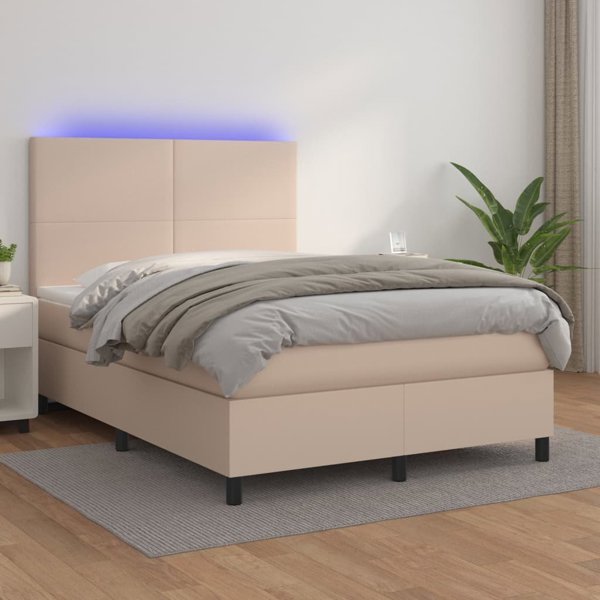 vidaXL Κρεβάτι Κοντινεντάλ με Στρώμα και LED, Cappuccino, 140x190 cm