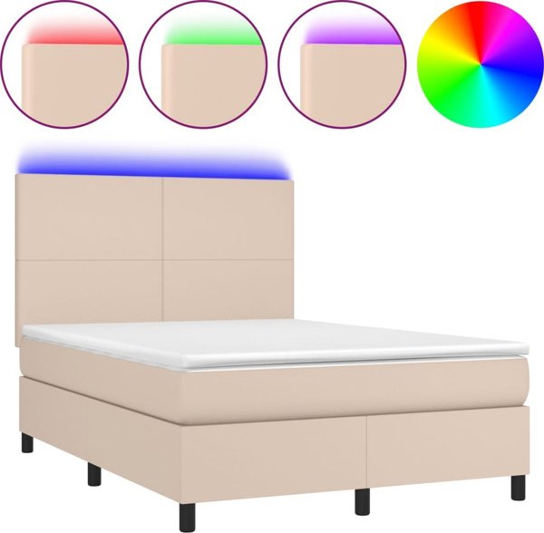 vidaXL Κρεβάτι Κοντινεντάλ με Στρώμα και LED, Cappuccino, 140x190 cm