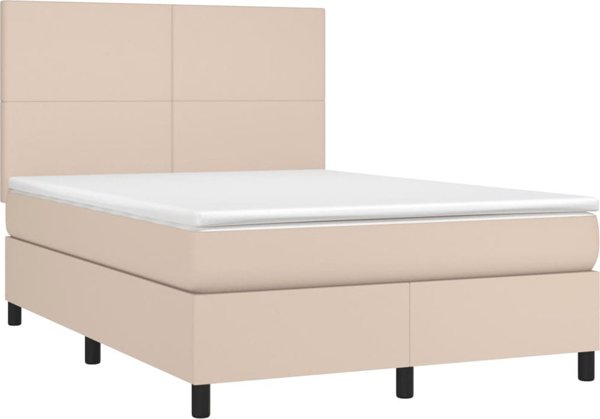 vidaXL Κρεβάτι Κοντινεντάλ με Στρώμα και LED, Cappuccino, 140x190 cm