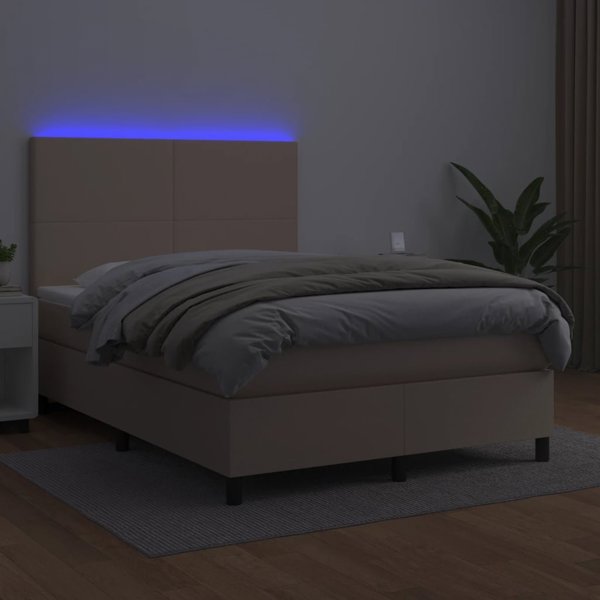 vidaXL Κρεβάτι Κοντινεντάλ με Στρώμα και LED, Cappuccino, 140x190 cm