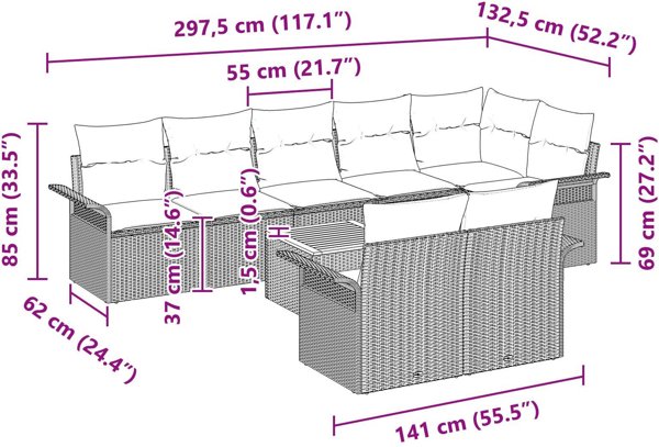 vidaXL Σετ Καναπέ Κήπου 9 Τεμαχίων από Πολυρατάν και Ξύλο Ακακίας με Μαξιλάρια, Μαύρο