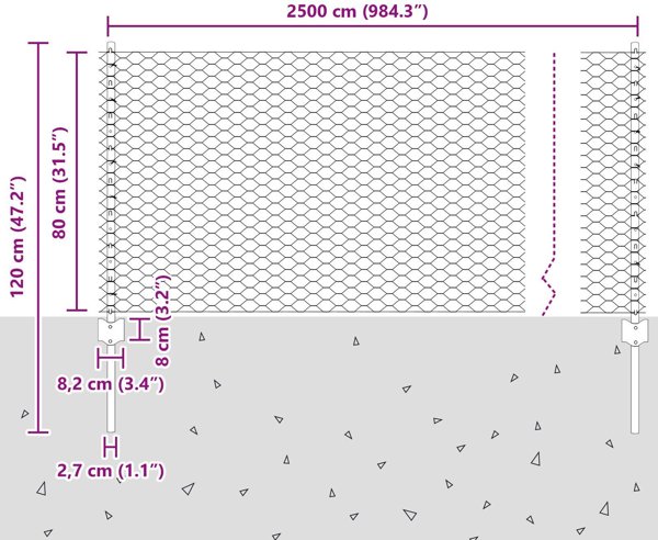 vidaXL σετ 11 στύλων περίφραξης U-Channel 80 εκ. και εξάγωνο φράχτη 0,8x25 μ. από γαλβανισμένο χάλυβα