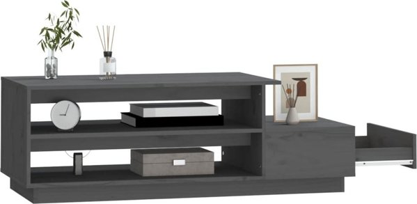 vidaXL Stolik kawowy, szary, 120x50x40,5 cm, lite drewno sosnowe