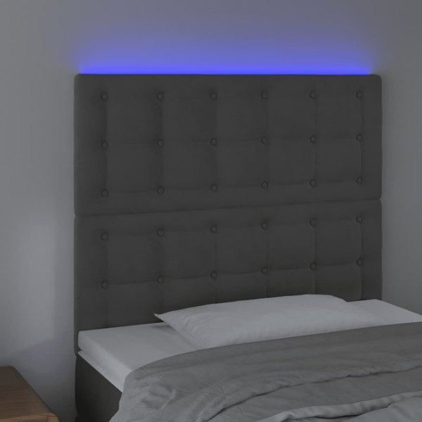 vidaXL Κεφαλάρι για κρεβάτι με LED, σκούρο γκρι βελούδο, 90x5x118/128 cm