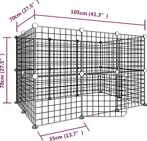 vidaXL Κλουβί για Ζώα με Πύλη, 20 πάνελ, Μαύρο, 35x35 cm, Ατσάλι