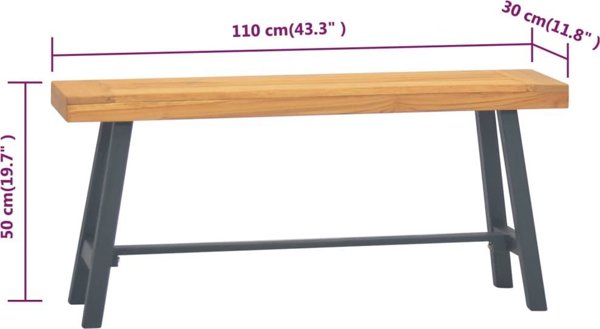 vidaXL Lawka 110 cm, lite drewno tekowe