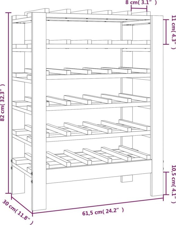 vidaXL vidaXL Stojak na wino, 61,5x30x82 cm, lite drewno sosnowe