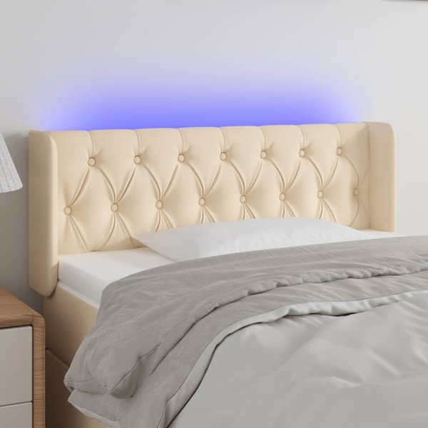 vidaXL Zaglowek do lozka z LED, kremowy, 103x16x78/88 cm, tkanina