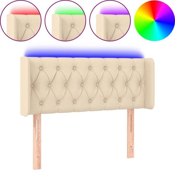vidaXL Zaglowek do lozka z LED, kremowy, 103x16x78/88 cm, tkanina