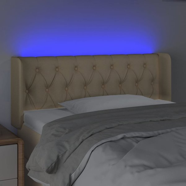 vidaXL Zaglowek do lozka z LED, kremowy, 103x16x78/88 cm, tkanina