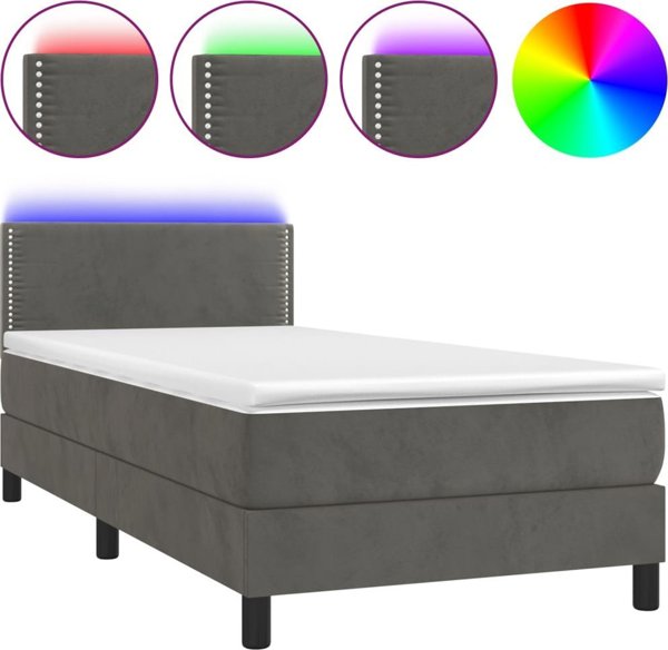 vidaXL Lozko kontynentalne z materacem i LED szary aksamit 90x200 cm