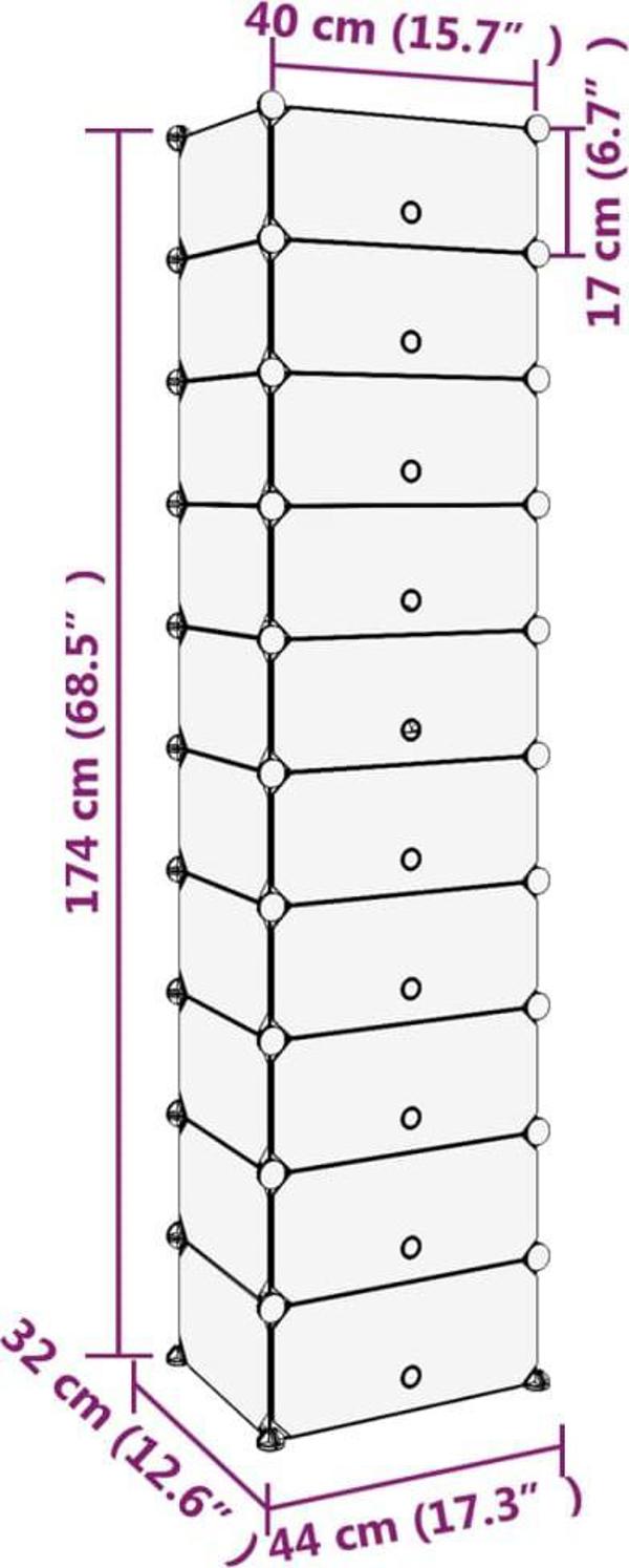 vidaXL vidaXL Stojak na buty, przezroczysty, 44x32x174 cm, PP