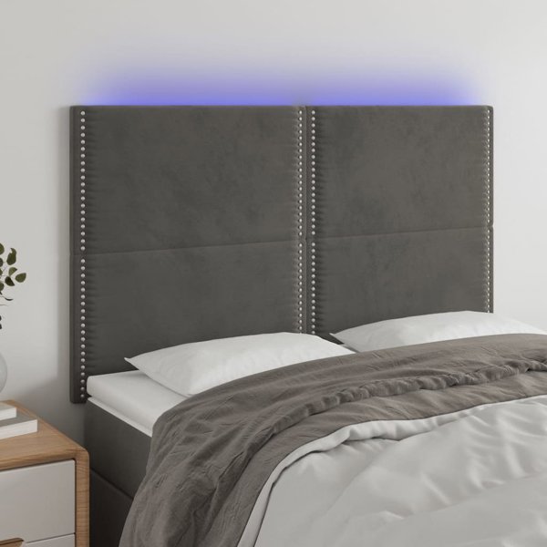 vidaXL Ζαγλόουεκ για κρεβάτι με LED, σκούρο γκρι, 144x5x118/128 cm, βελούδο