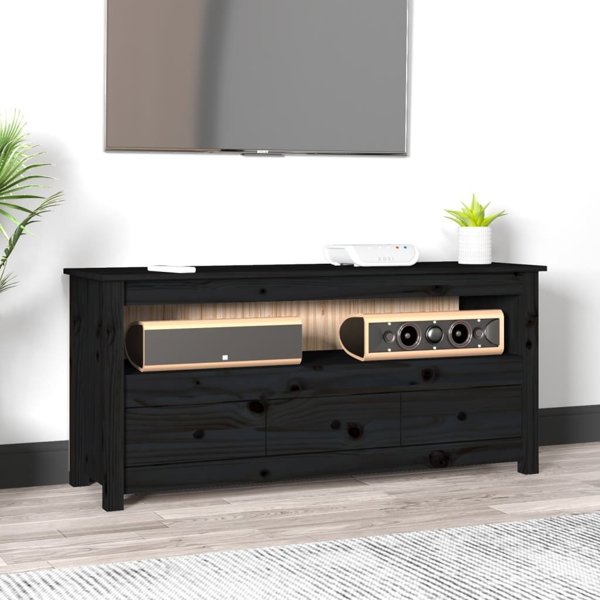 vidaXL vidaXL Szafka pod TV, czarna, 114x35x52 cm, lite drewno sosnowe