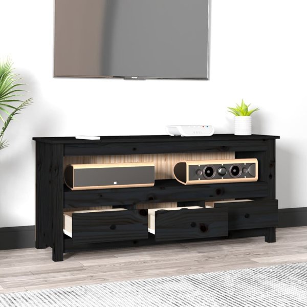vidaXL vidaXL Szafka pod TV, czarna, 114x35x52 cm, lite drewno sosnowe