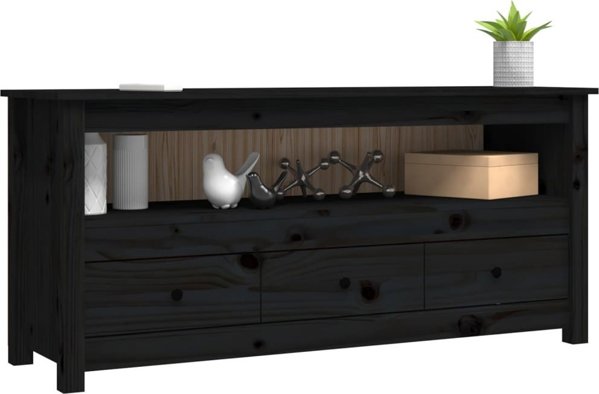 vidaXL vidaXL Szafka pod TV, czarna, 114x35x52 cm, lite drewno sosnowe
