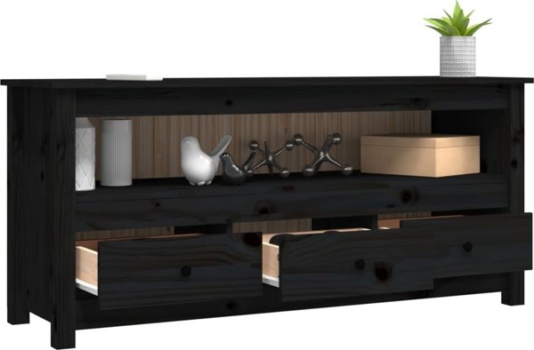 vidaXL vidaXL Szafka pod TV, czarna, 114x35x52 cm, lite drewno sosnowe