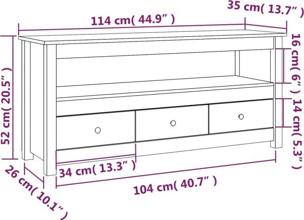 vidaXL vidaXL Szafka pod TV, czarna, 114x35x52 cm, lite drewno sosnowe