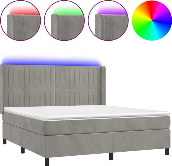 vidaXL Κοντινεντάλ κρεβάτι με στρώμα και LED γκρι 160x200 cm βελούδο