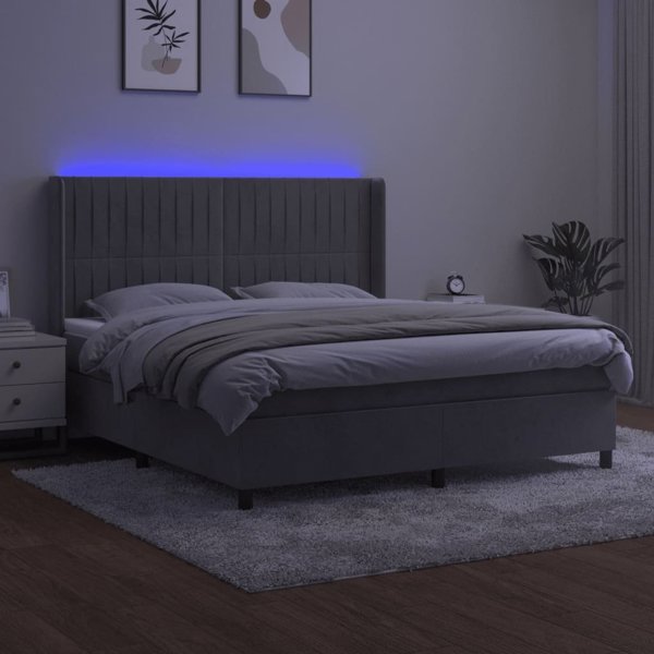 vidaXL Κοντινεντάλ κρεβάτι με στρώμα και LED γκρι 160x200 cm βελούδο