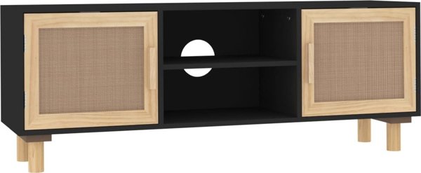 vidaXL vidaXL Stolik pod TV, czarny, 105x30x40 cm, drewno sosnowe i rattan