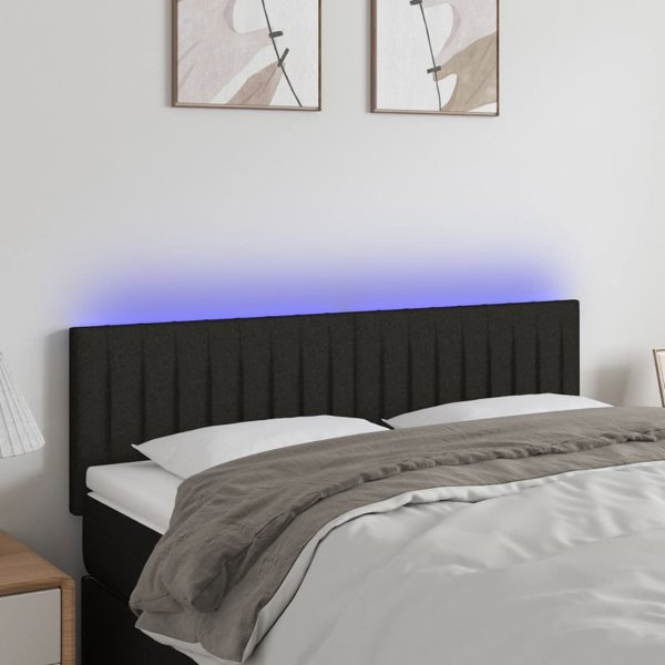 vidaXL Κεφαλάρι κρεβατιού με LED, μαύρο, 144x5x78/88 εκ, ύφασμα