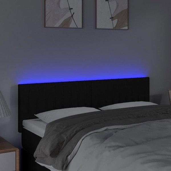 vidaXL Κεφαλάρι κρεβατιού με LED, μαύρο, 144x5x78/88 εκ, ύφασμα