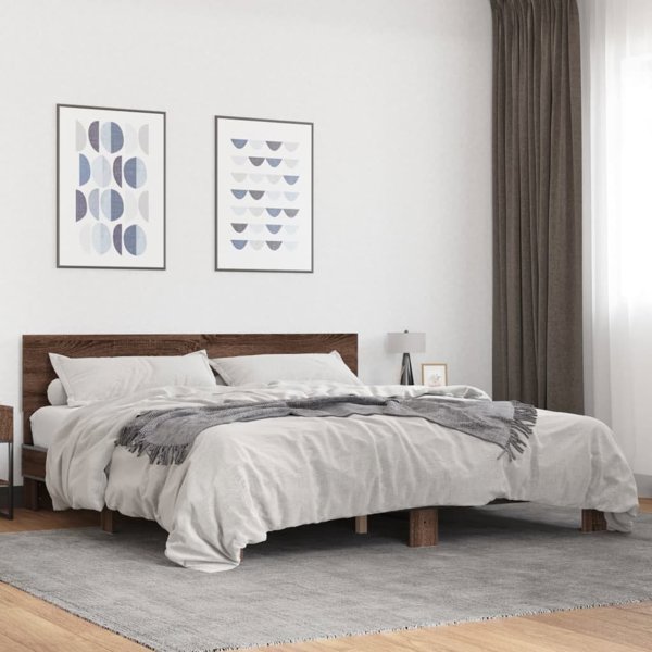vidaXL Rama κρεβατιού, καφέ δρυς, 200x200 εκ, συνθετικό ξύλο