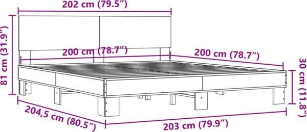 vidaXL Rama κρεβατιού, καφέ δρυς, 200x200 εκ, συνθετικό ξύλο