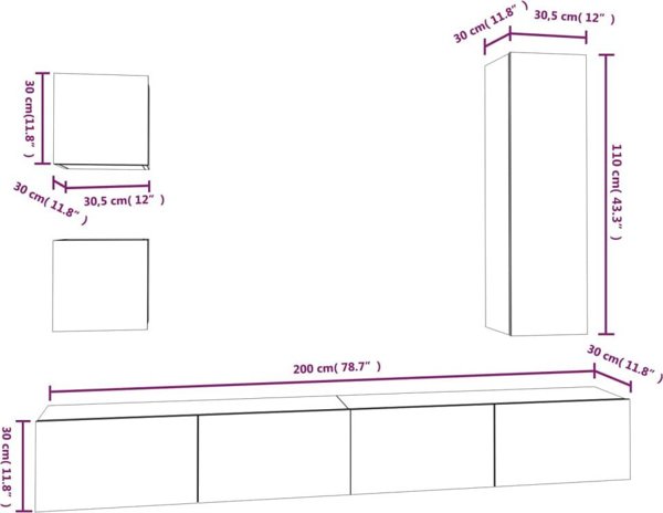 vidaXL Σετ 5 Ντουλάπια TV, Δρυς Sonoma, Ξύλο Συνθετικό