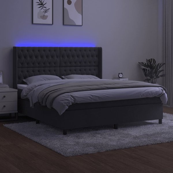 vidaXL Κρεβάτι κοντινεντάλε με στρώμα και LED, γκρι βελούδο, 180x200 εκ