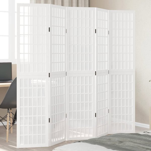 vidaXL Parawan pokojowy, 5-panelowy, bialy, lite drewno paulowni