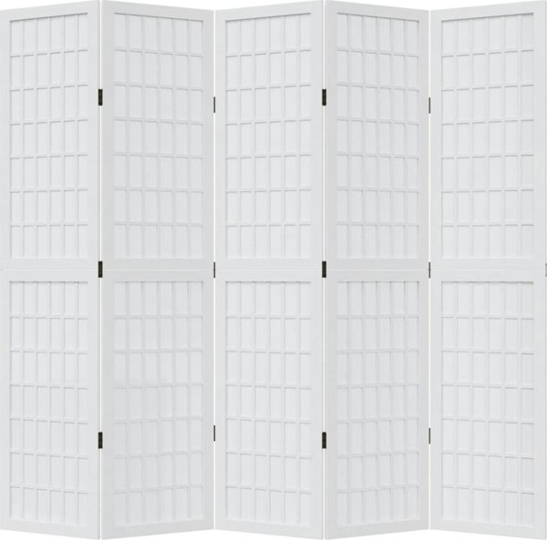 vidaXL Parawan pokojowy, 5-panelowy, bialy, lite drewno paulowni
