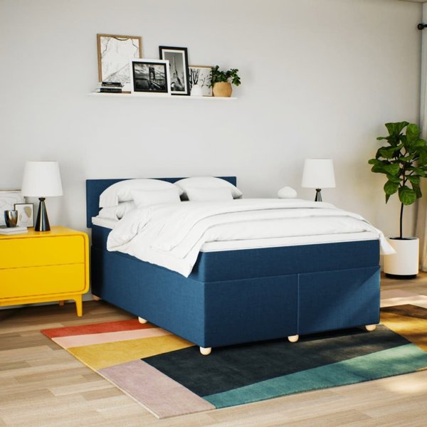 vidaXL Κρεβάτι continental με στρώμα, μπλε, ύφασμα, 160x200 cm