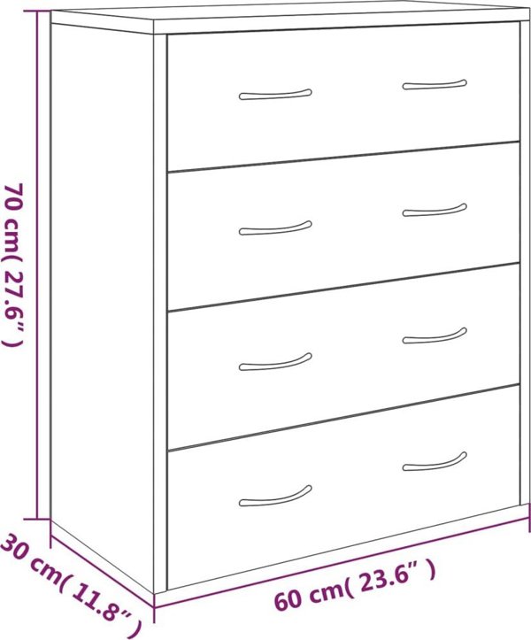 vidaXL Συρταριέρα με 4 Συρτάρια, 60 x 30,5 x 71 cm, Απόχρωση Μπετόν