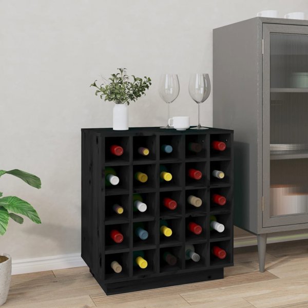 vidaXL vidaXL Szafka na wino, czarna, 55,5x34x61 cm, lite drewno sosnowe