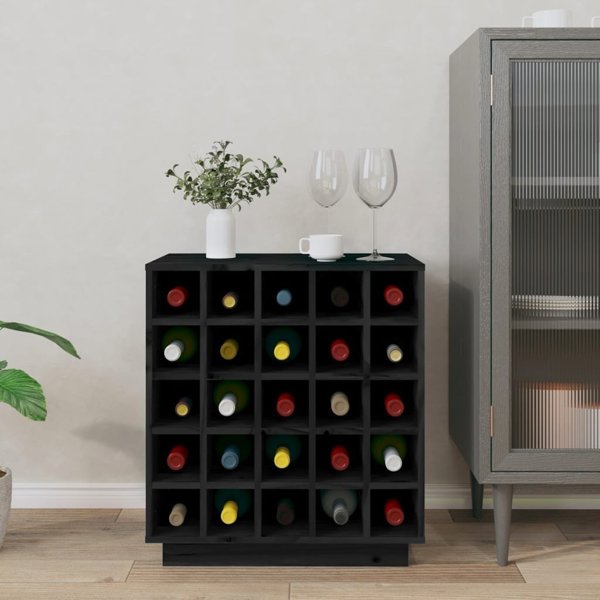 vidaXL vidaXL Szafka na wino, czarna, 55,5x34x61 cm, lite drewno sosnowe