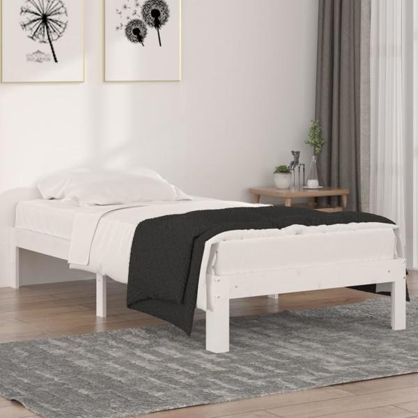 vidaXL Rama lozka, biala, lite drewno, 90x190 cm, pojedyncza