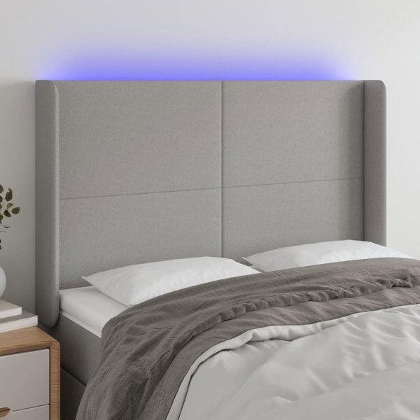 vidaXL Κεφαλάρι κρεβατιού με LED, ανοιχτό γκρι, 147x16x118/128 cm, ύφασμα