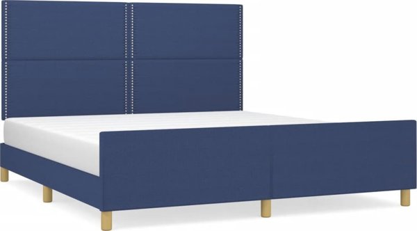 vidaXL Rama κρεβατιού με κεφαλάρι, μπλε, 180x200 cm, επενδυμένη με ύφασμα