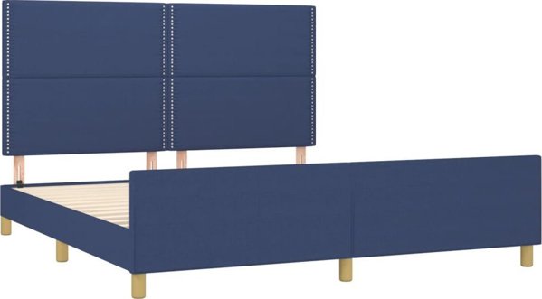 vidaXL Rama κρεβατιού με κεφαλάρι, μπλε, 180x200 cm, επενδυμένη με ύφασμα
