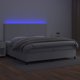 vidaXL Κρεβάτι κοντινεντάλ με στρώμα και LED, λευκή οικολογική δερματίνη 200x200 εκ.