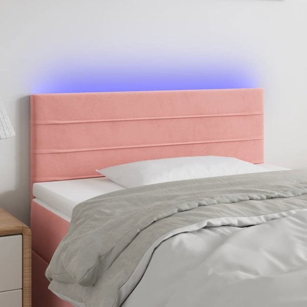 vidaXL Zaglowek do lozka z LED, rozowy, 90x5x78/88 cm, aksamit
