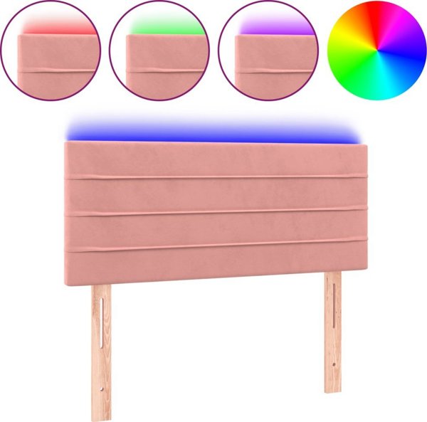vidaXL Zaglowek do lozka z LED, rozowy, 90x5x78/88 cm, aksamit