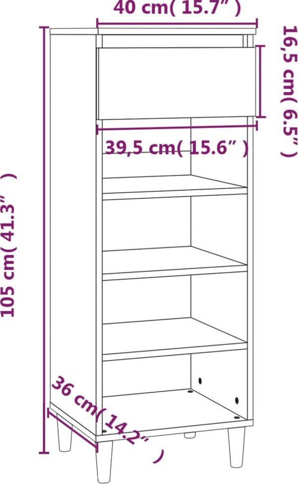 vidaXL Ντουλάπι παπουτσιών 40x36x105 cm, λευκό, από υλικό ξύλου