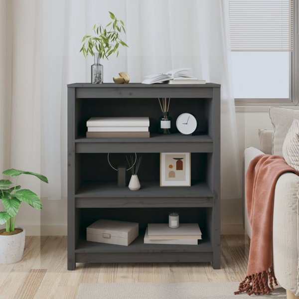 vidaXL Regal na ksiazki, szary, 80x35x97 cm, lite drewno sosnowe