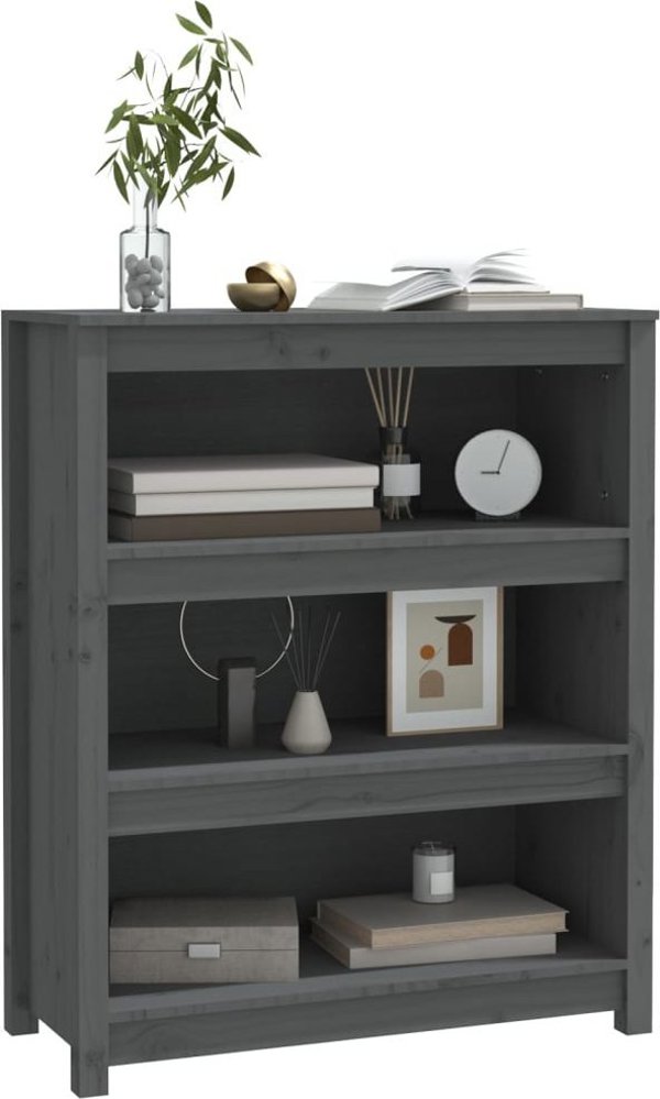 vidaXL Regal na ksiazki, szary, 80x35x97 cm, lite drewno sosnowe
