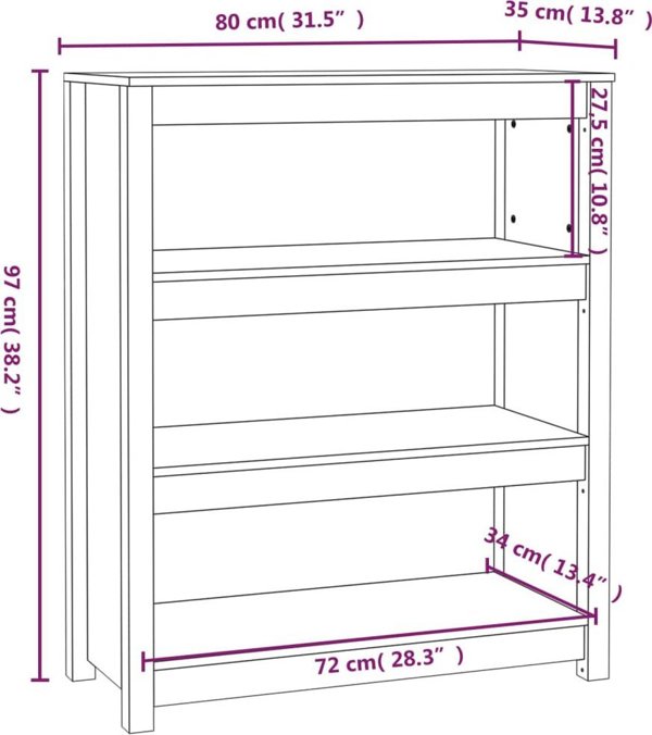 vidaXL Regal na ksiazki, szary, 80x35x97 cm, lite drewno sosnowe