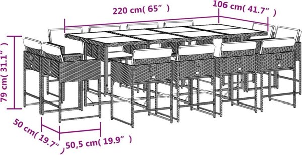 vidaXL 13-τεμαχίων σετ επίπλων κήπου με μαξιλάρια, ανοιχτό γκρι