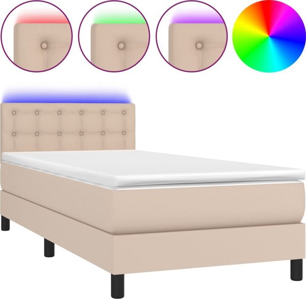 vidaXL Κοντινενταλ κρεβάτι με στρώμα, LED, cappuccino οικολογικό δέρμα 80x200cm